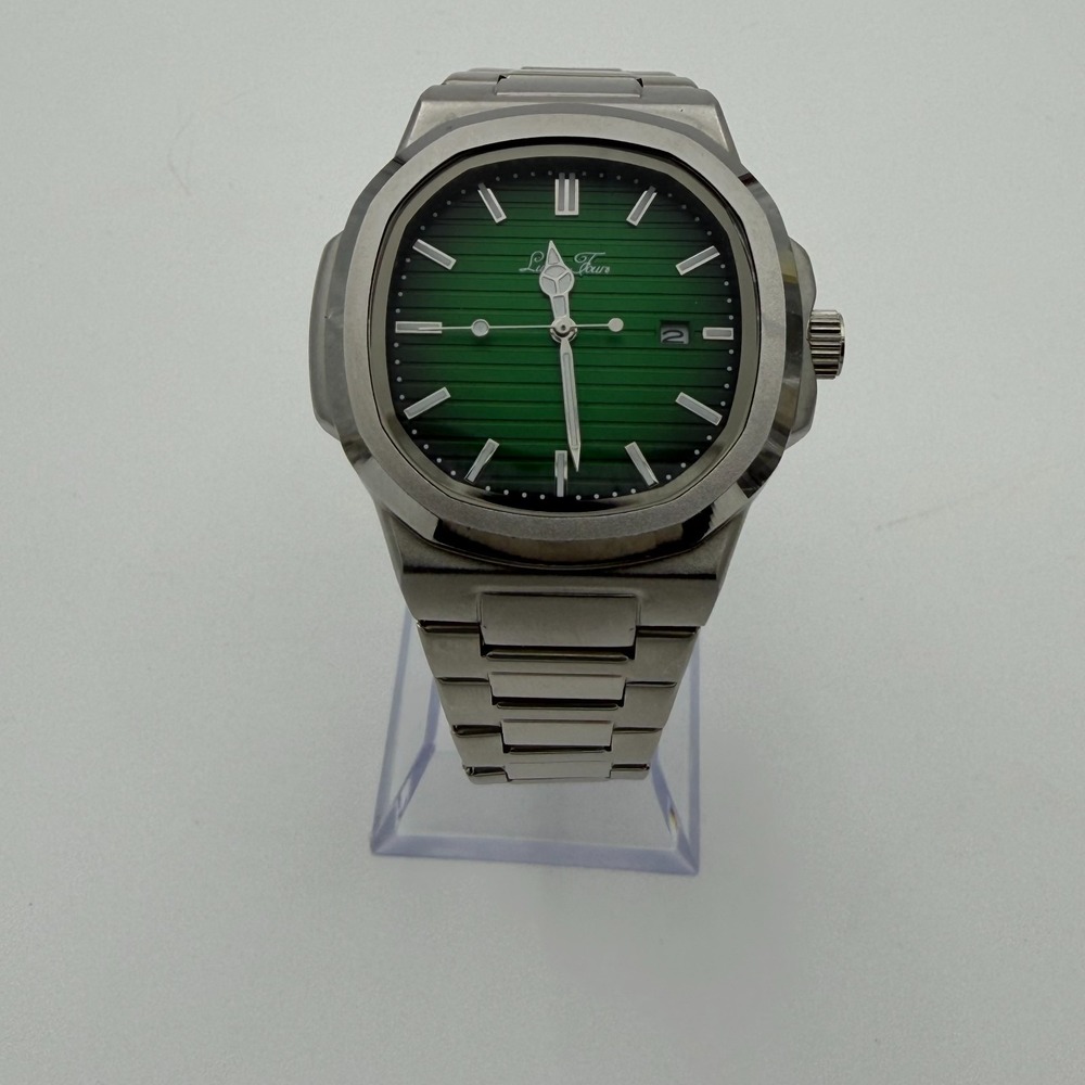 Lucky Fours Mens Caspian Wristwatch Stainless Steel Green Dial Date Quartz